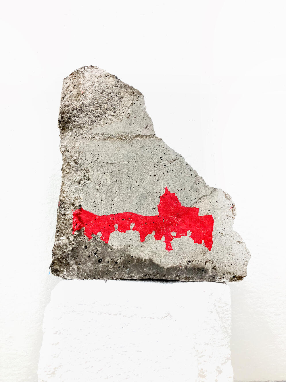 "Immigrants watching the Vigorous", 2024, Ink on concrete, 13.4" × 14.2 × 6".